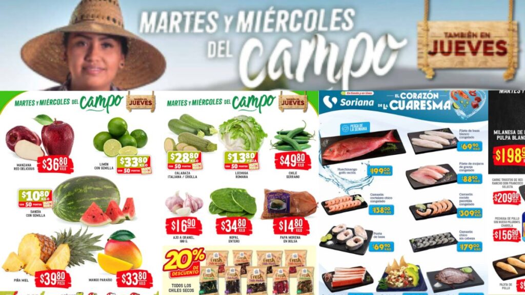 Martes y Miércoles del Campo Soriana 31 de marzo y 1 de abril 2026 OFERTAS en frutas, verduras y carnes
