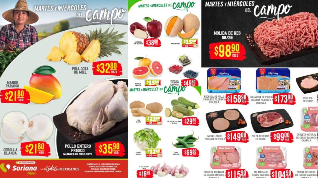 Martes y Miércoles del Campo Soriana OFERTAS increíbles de frutas, verduras y carnes — 12 y 13 de mayo 2026