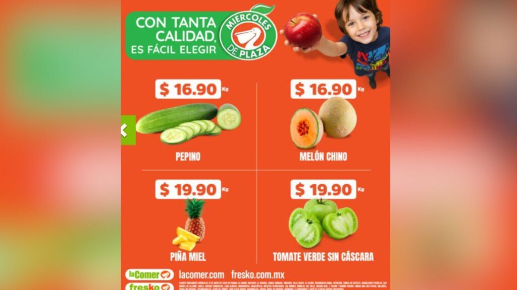 Miércoles de Plaza La Comer 13 de mayo 2026 precios de frutas, verduras y carnes