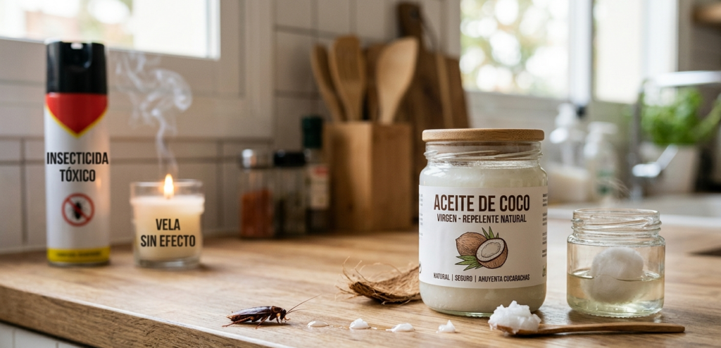 el aceite de coco es lo que ahuyenta a las cucarachas