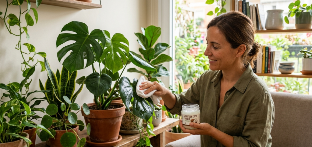 aceite de coco en plantas