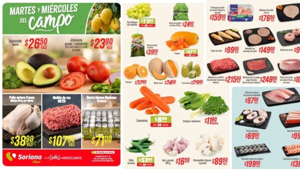 Martes y Miércoles del Campo Soriana 20 y 21 de octubre 2026_ OFERTAS en frutas, verduras y carnes